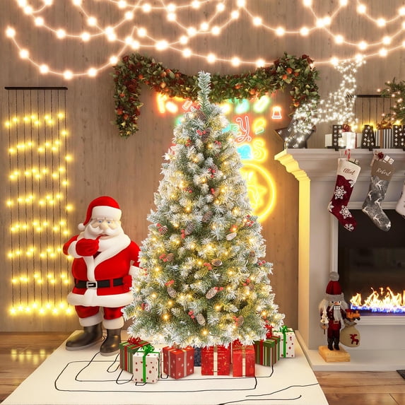 Gymax 5 FT Pre-Lit Christmas Tree Artificial Hinged Christmas Tree w ...