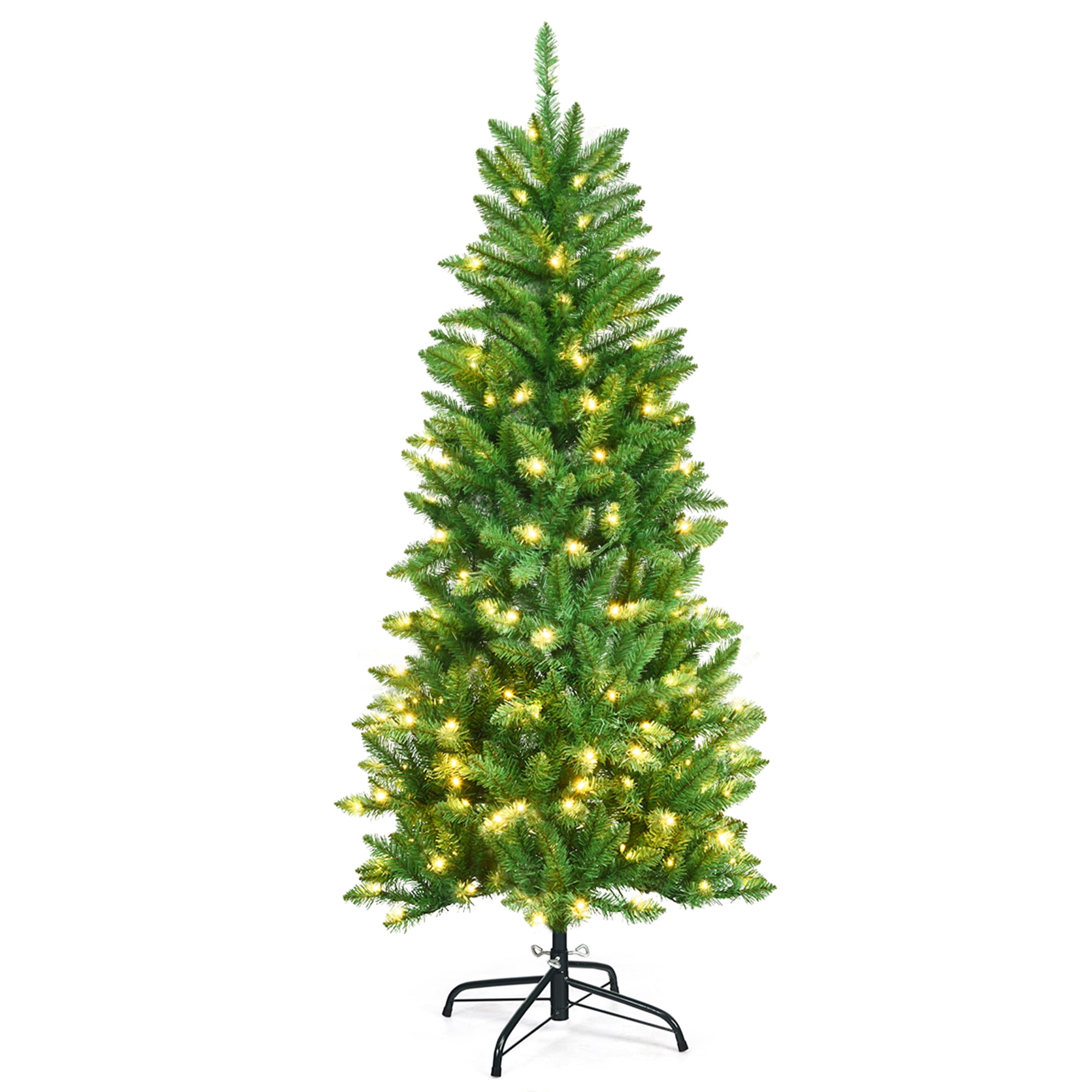 Gymax 5 ft Prelit Pencil Christmas Tree Hinged Fir Tree Holiday Decor