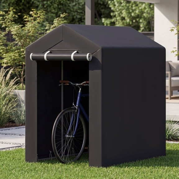Gymax 5 ft x 3 ft x 5 ft Heavy-Duty Portable Storage Shed w/Roll-up Zipper Door Dark Gray