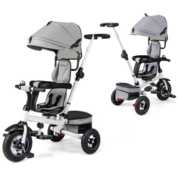 Gymax 5-in-1 Folding Trike for Toddlers 1-5 Years Old w/ Safety Harness Storage Gray
