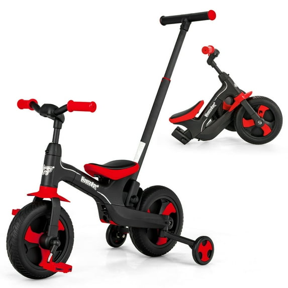 Gymax 5-in-1 Kids Bicycle Foldable Toddler Balance Bike W/ Detachable Push Handle Red