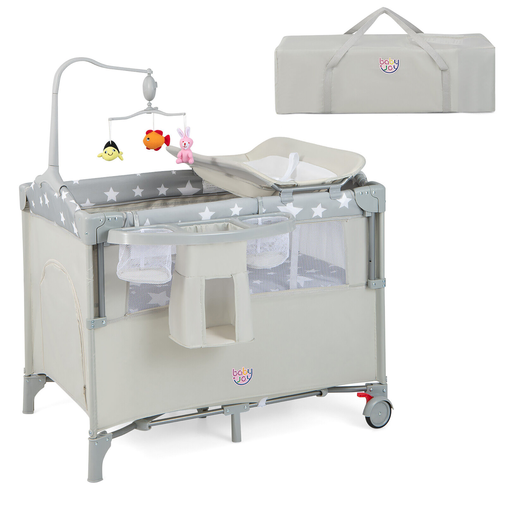Gymax 5in1 Portable Crib Playard Baby Beside Sleeper w/Diaper Changer Beige, Unisex
