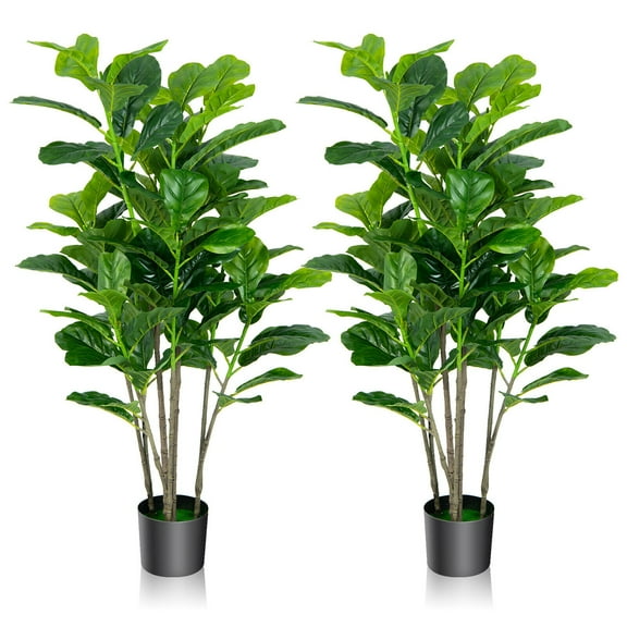Gymax 51''Artificial Tree 2-Pack Artificial Fiddle Leaf Fig Tree for Indoor Outdoor
