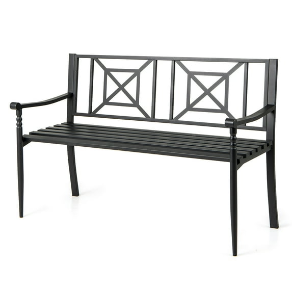 Gymax 51'' Metal Bench Slatted Garden Bench for 2-3 People Patio Park-Style Loveseat
