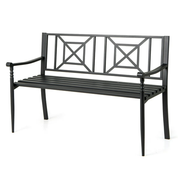 Gymax 51'' Metal Bench Slatted Garden Bench for 2-3 People Patio Park-Style Loveseat