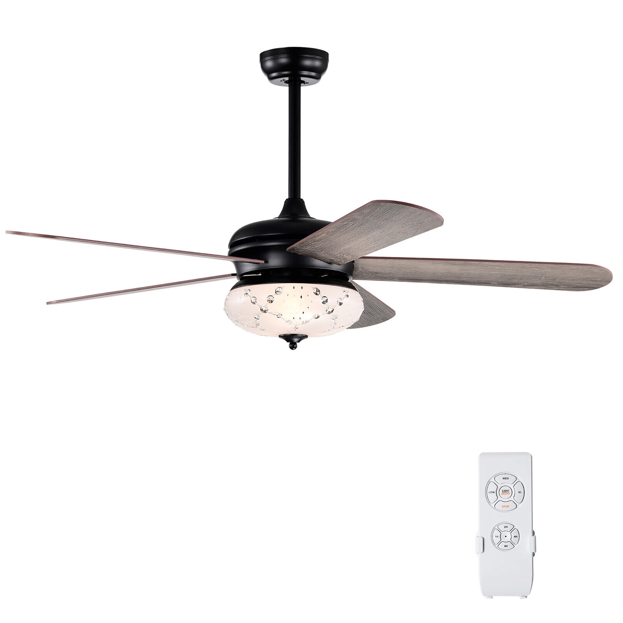 52" Gray Metal and Wood Composite Ceiling Fan with Remote Control and Lighting