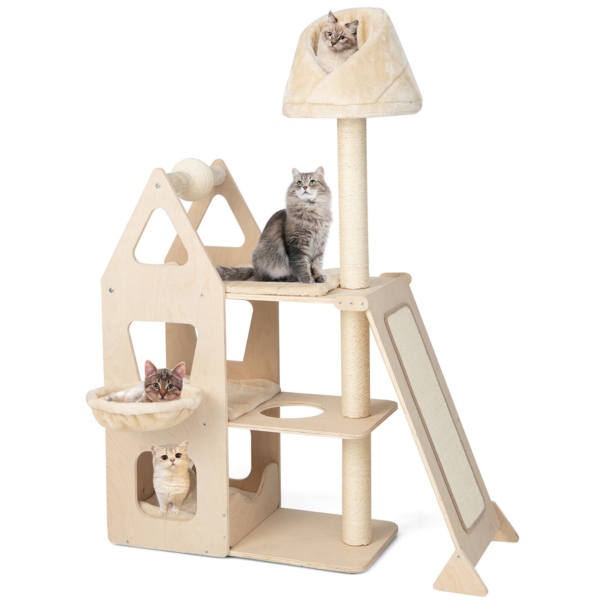 Gymax 52'' Tall Cat Tree w/ Scratching Post Ball & Board Plush Condo Padded Perch