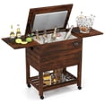 thumbnail image 1 of Gymax 54 Quart Rolling Wooden Patio Cooler Cart w/ 2 Drop Leaf Tables Bottle Opener, 1 of 10