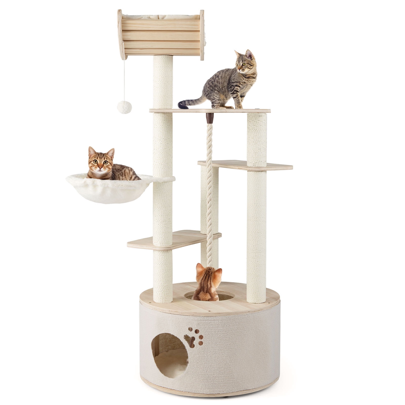 Gymax 55.5'' Tall Wooden Cat Tree for Indoor Cats w/Condo Curved Perch Hammock