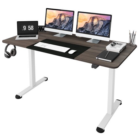 Gymax 55'' Electric Standing Desk Height Adjustable Home Office Table w/ Hook Grey