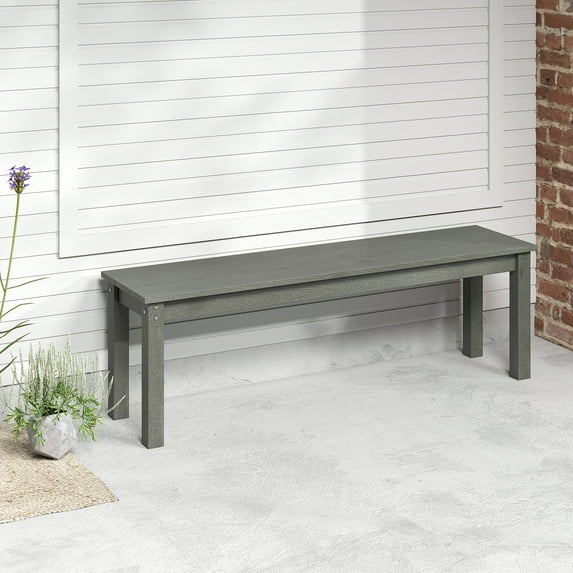 Gymax 55'' HDPE Outdoor Bench for 2-3 People Weatherproof Backless Patio Garden Bench Gray