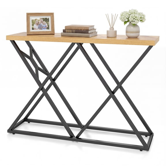 Gymax 55'' Industrial Console Table w/ Solid Metal Frame & Storage Rustic Sofa Table