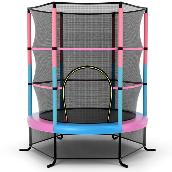Gymax 55'' Trampoline for Kids Toddler Recreational Trampoline w/ Safety Enclosure Multicolor