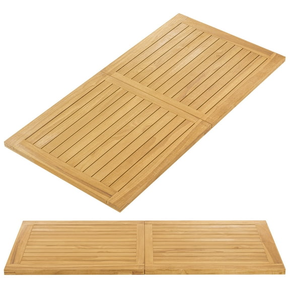 Gymax 55'' x 27.5'' Wooden Tabletop Slatted Table Top Board Split in 2 Square Teak Wood