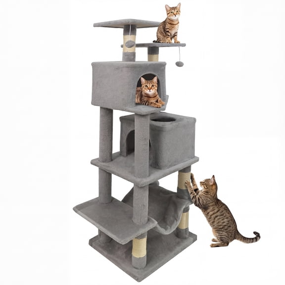 Gymax 57'' Cat Tree for Indoor Cats w/ Dual Condos Hammock Sisal Scratching Posts