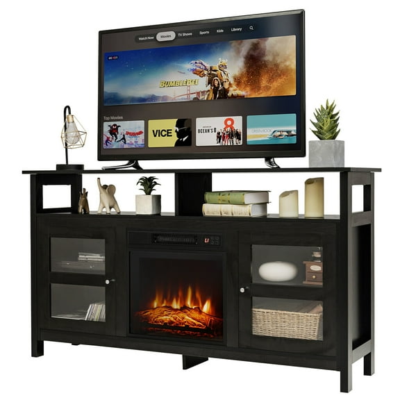 Gymax 58'' Fireplace TV Stand W/18'' 1400W Electric Fireplace up to 65'' Black