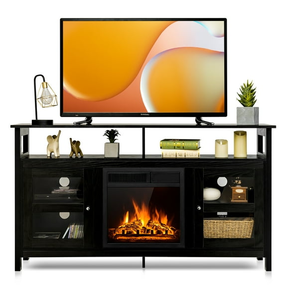 Gymax 58'' Fireplace TV Stand W/18'' 1500W Electric Fireplace up to 65'' Black