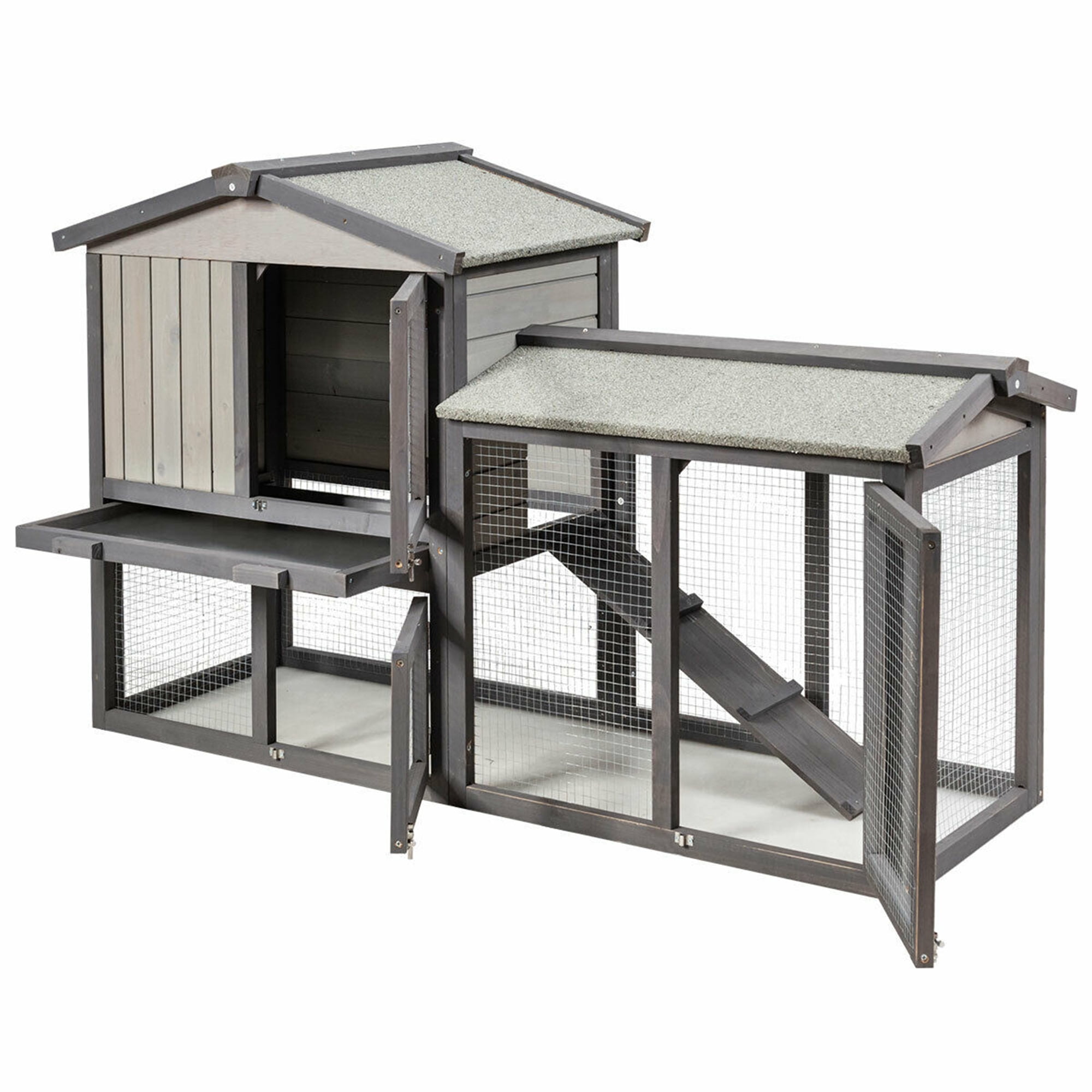 Gray Fir Wood 58'' Large Chicken Coop with Asphalt Roof