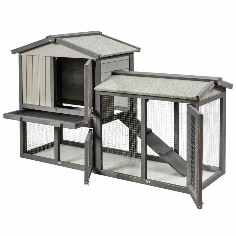 Gymax 58 Large Chicken Coop Wooden Rabbit Hutch Weatherproof