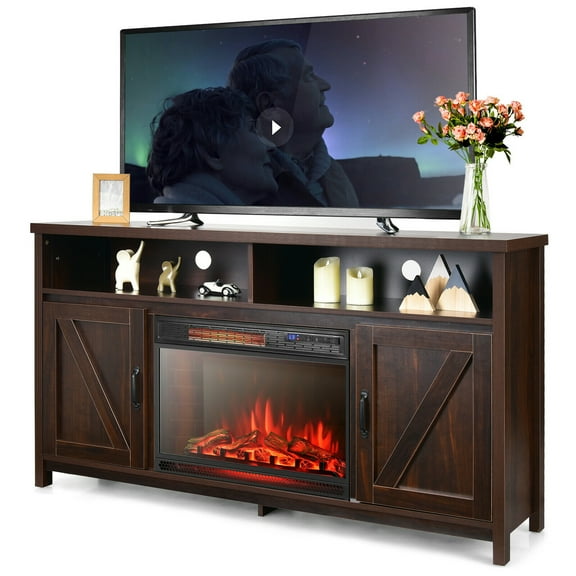 Gymax 59'' Fireplace TV Stand W/ 25'' 1350W Electric Fireplace Heater Coffee