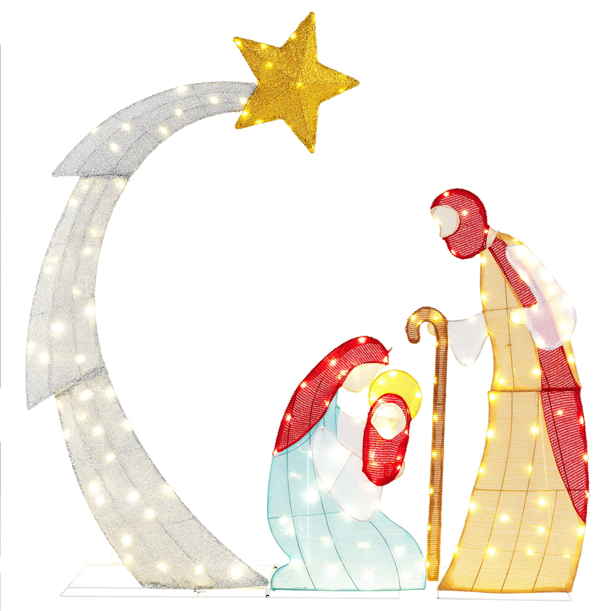 Gymax 5FT Lighted Christmas Nativity Scene Outdoor Christmas Holy ...