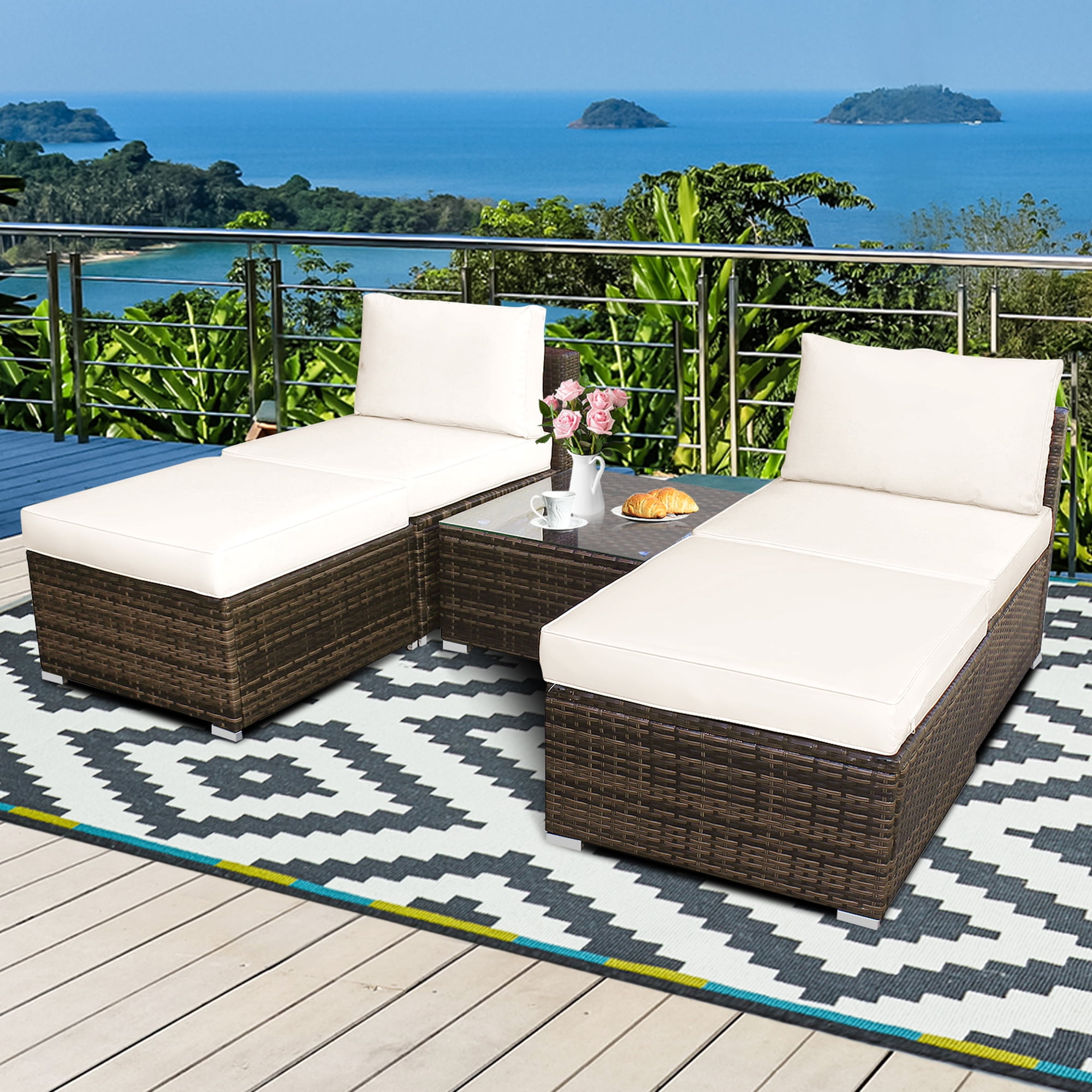 Gymax 5PCS Outdoor Furniture Set Patio Rattan Armless Chair