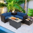 thumbnail image 1 of Gymax 5PCS Patio Rattan Furniture Set Fire Pit Table w/ Cover Storage Cushion Navy, 1 of 10