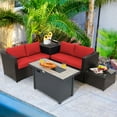 thumbnail image 1 of Gymax 5PCS Patio Rattan Furniture Set Fire Pit Table w/ Cover Storage Cushion Red, 1 of 10