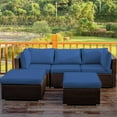 thumbnail image 1 of Gymax 5PCS Rattan Patio Conversation Set Outdoor Furniture Set w/ Ottoman Navy Cushion, 1 of 10