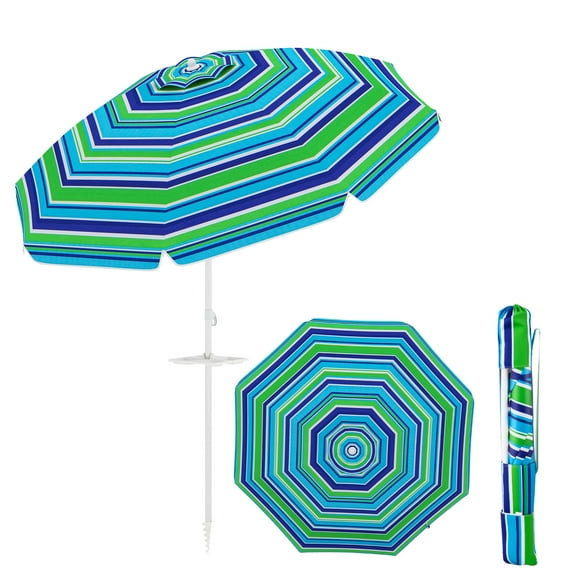 Gymax 6.5 FT Beach Umbrella for Sand Heavy-Duty Sunshade Parasol w/ Sand Anchor