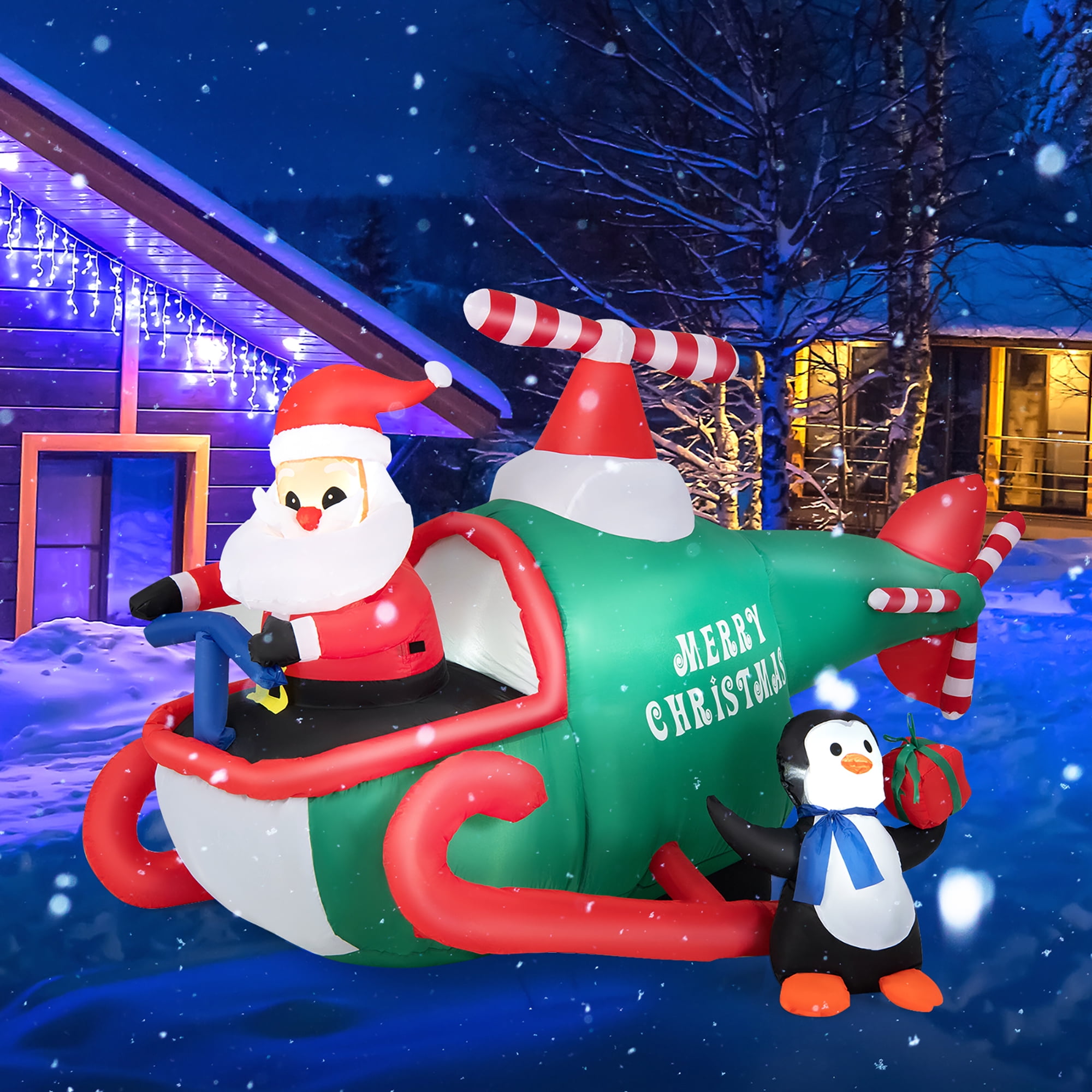 Gymax 6.5FT Inflatable Christmas Flying Helicopter Santa Claus Party ...