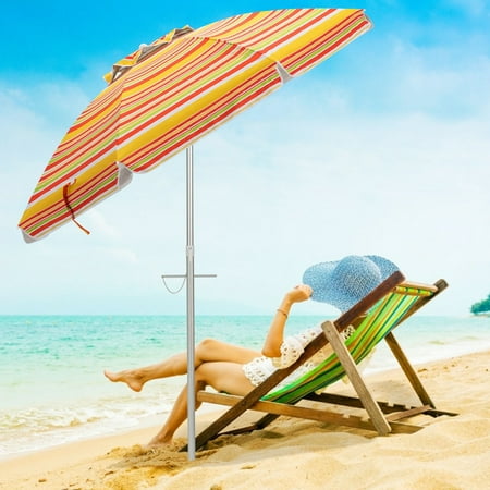 Gymax 6.5Ft Beach Umbrella w/ Tilt Mechanism Sand Anchor Carrying Bag Yellow + Orange
