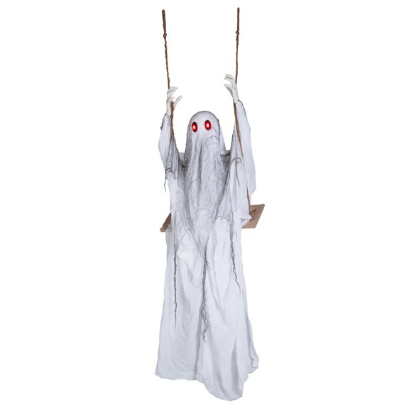 Gymax 6.6FT Halloween Animated Swing Ghost w/Light up Eyes Spooky Sound for Porch White
