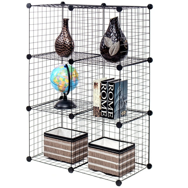 Gymax Open Shelf Storage Unit 6 Cube Grid Wire Organizer for Wardrobe