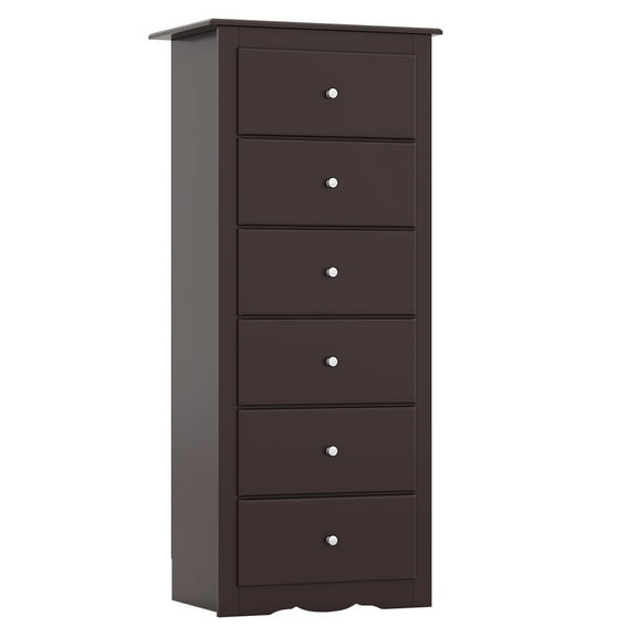 Gymax 6 Drawer Dresser Tall Wooden Chest of Drawers w/ Metal Drawer Guide Rails Brown