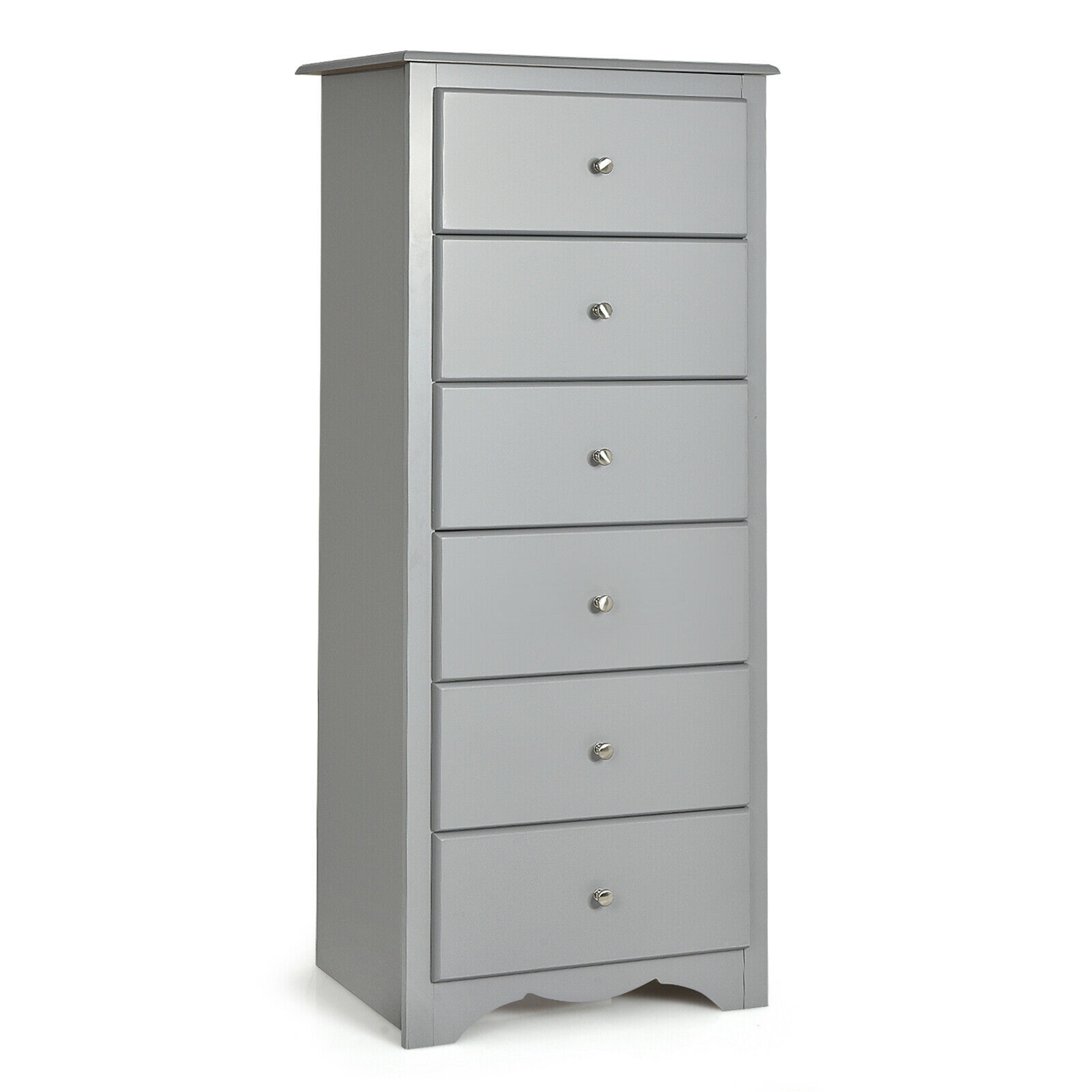 Gymax 6 Drawer Chest Dresser Clothes Storage Bedroom Tall Furniture Cabinet Grey