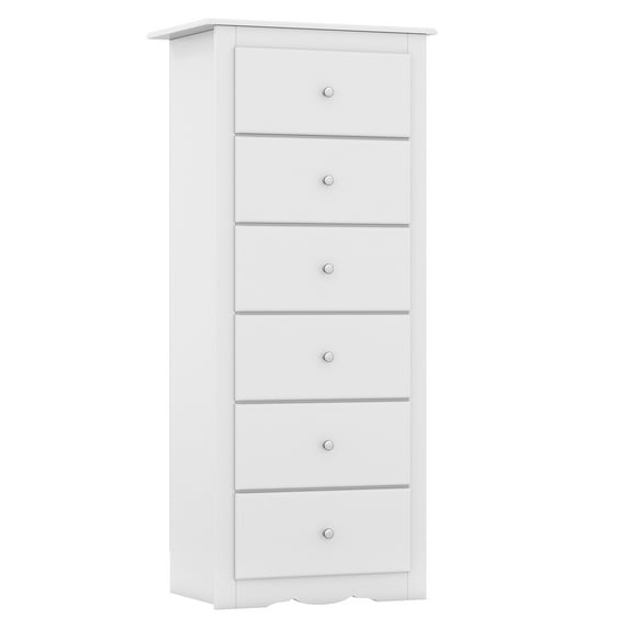 Gymax 6 Drawer Dresser Tall Wooden Chest of Drawers w/ Metal Drawer Guide Rails White