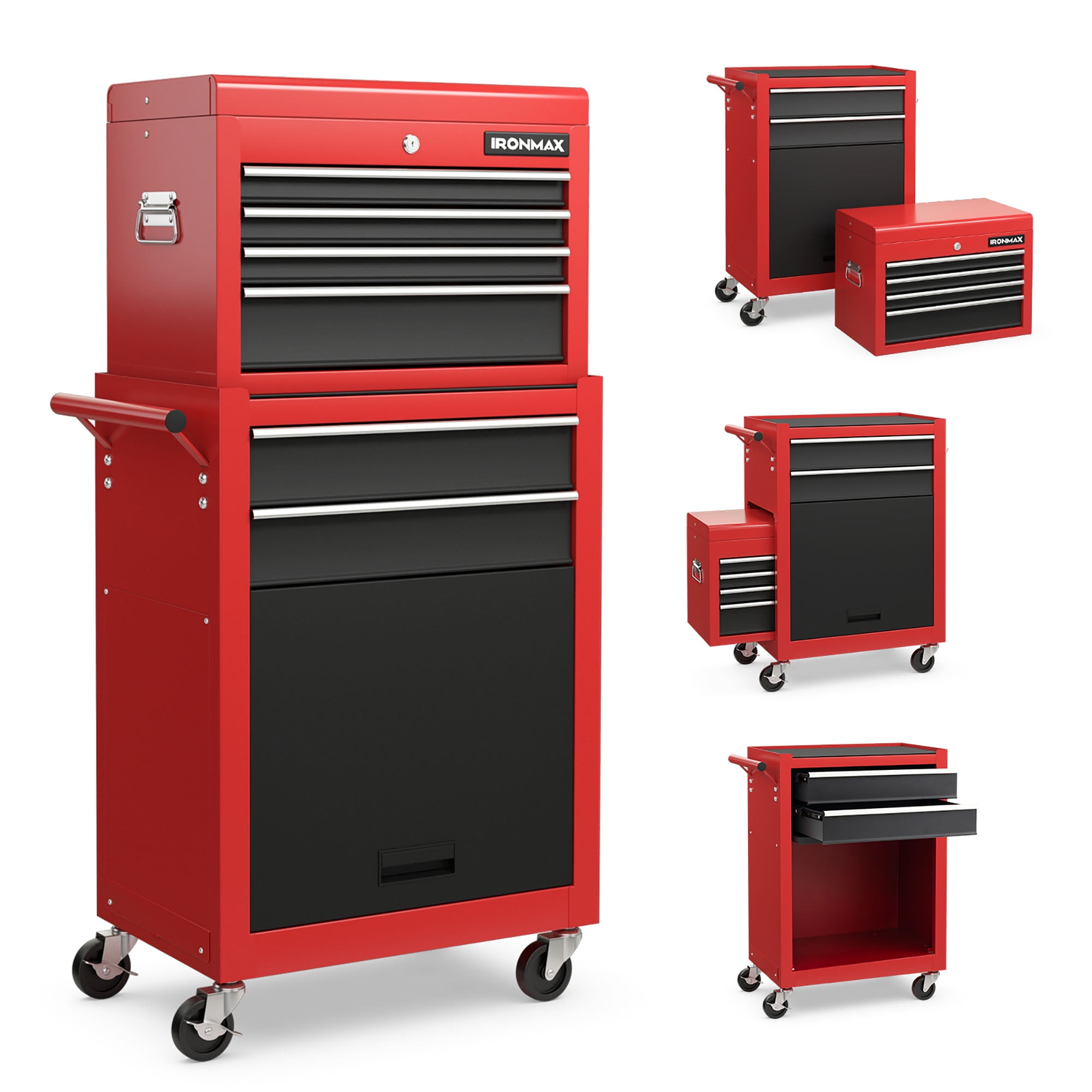 Gymax Mobile 6-Drawer Metal Tool Box with Wheels, Lockable Storage