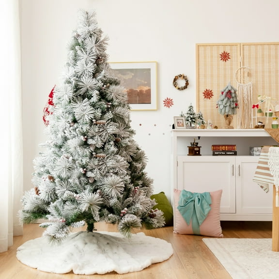Gymax 6 FT Artificial Christmas Tree Snow Flocked Hinged Xmas Tree Holiday Decor