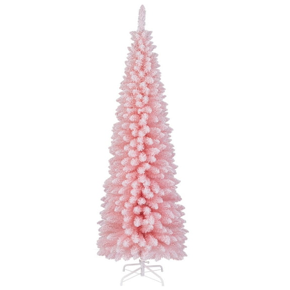 Gymax 6 FT Artificial Pink Christmas Tree w/ 460 Branch Tips Folding Metal Stand