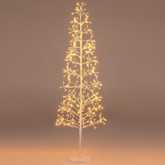 Gymax 6 FT Lighted Birch Tree w/320 Light LED Lights Weighted Base for Christmas White