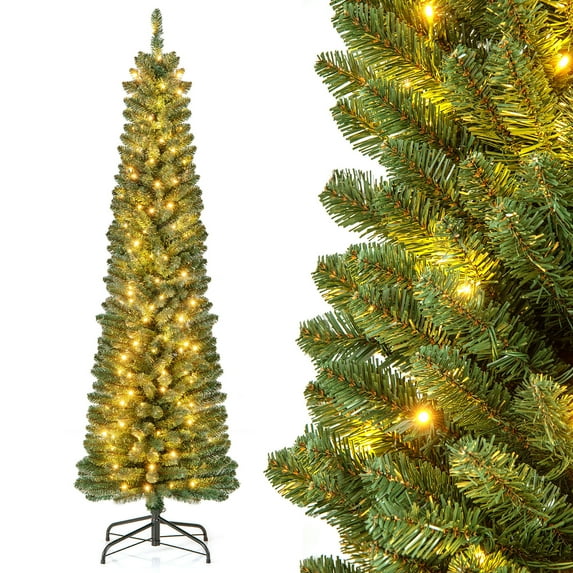 Gymax 6 FT Pencil Christmas Tree w/392 Memory Wire Branch Tips 140 LED Lights for Home