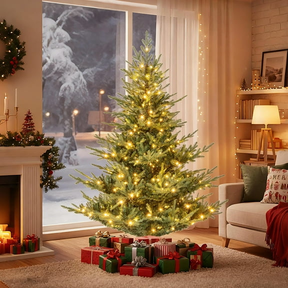 Gymax 6 FT Pre-Lit Artificial Christmas Tree Hinged Xmas Tree w/ 830 PVC & PE mixed Branch Tips