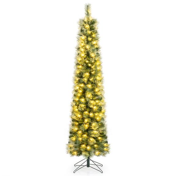 Gymax 6 FT Pre-Lit Pencil Artificial Christmas Tree w/120LED Warm White Lights 8 Modes