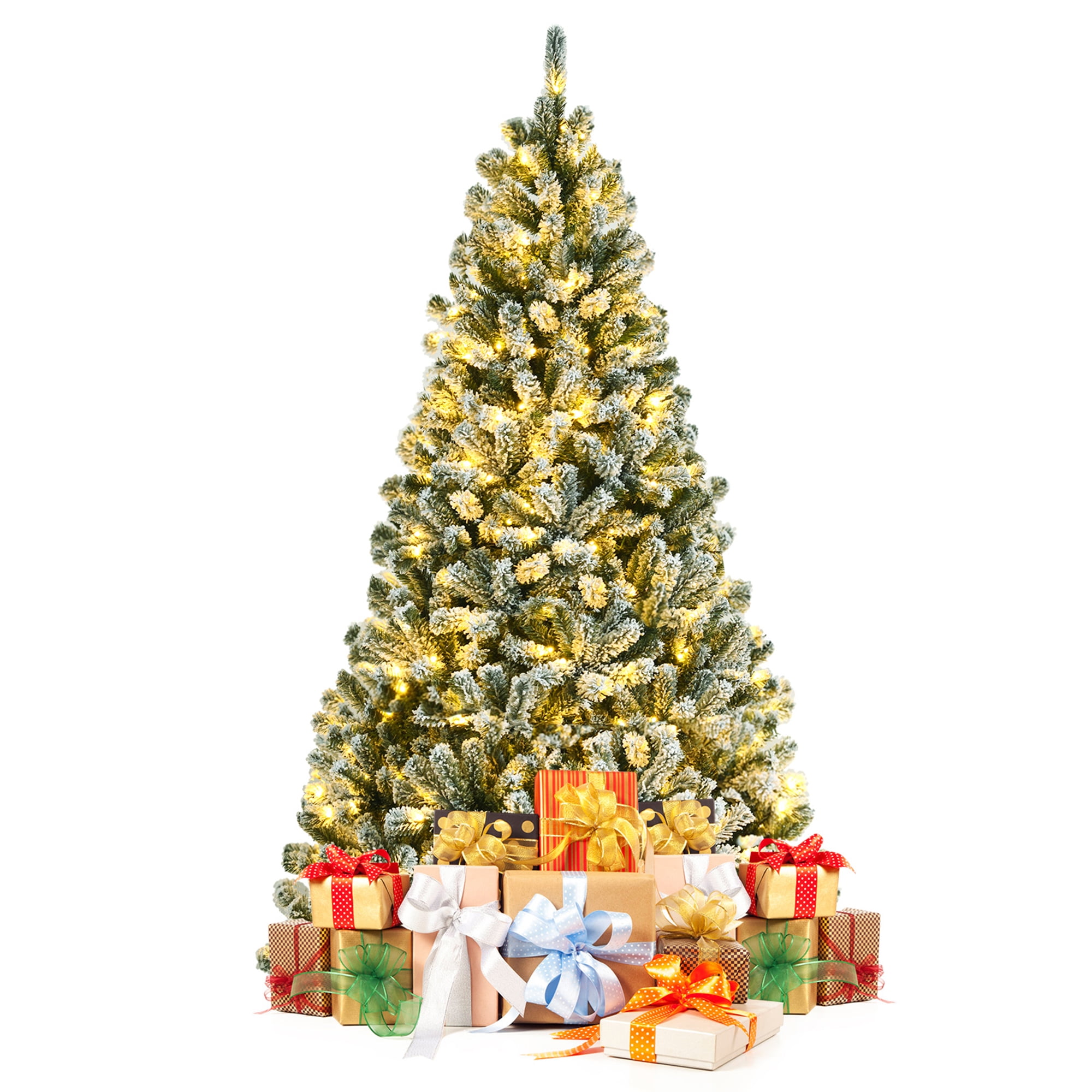 6 Ft Prelit Snow Flocked White Christmas Tree with Metal Base