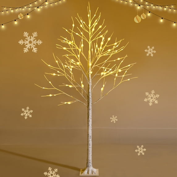 Gymax 6 FT Pre-lit White Birch Tree Artificial Twig Birch Tree Christmas Decor