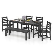 Gymax 6 PCS Patio Dining Bench Set Outdoor HDPE Weather Resistant Table & Chairs Set Black