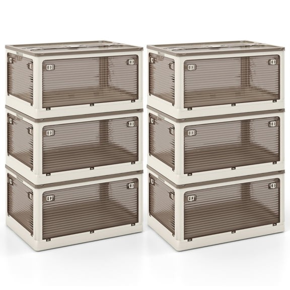 Gymax 6-Pack Stackable Storage Bins w/Lids 24 Gallon Collapsible Plastic Container Box