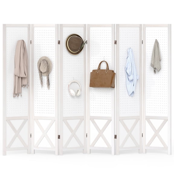 Gymax 6-Panel Pegboard Room Divider 67'' Tall Foldable Privacy Screen For Home White