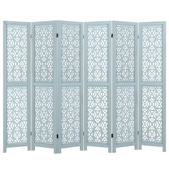 Gymax 6-Panel Wooden Room Divider w/ Carved Cutout Pattern & Solid Wood Frame